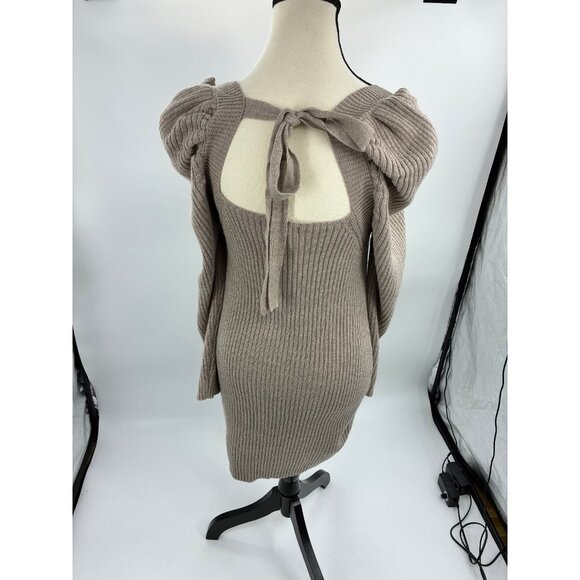 Promesa Sweater Dress Womens Size M Taupe Long Sleeve Square Neck Puff Shoulder - Picture 4 of 7